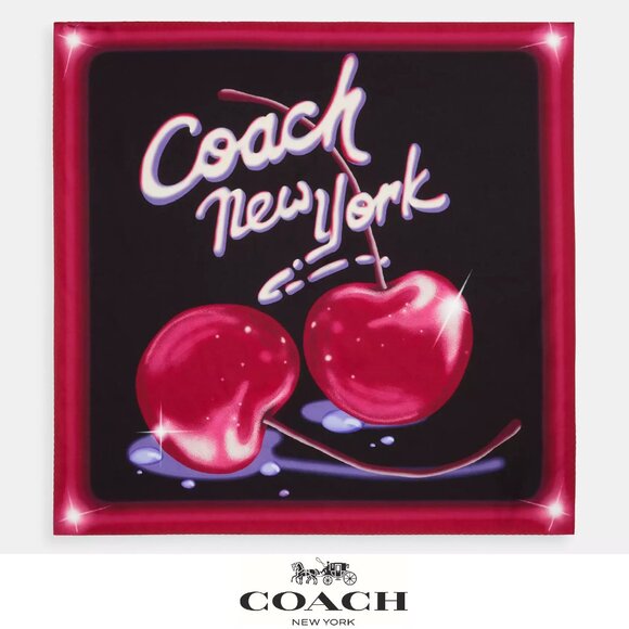 🍒 Coach Airbrushed Cherry Print Silk Bandana - Picture 1 of 7